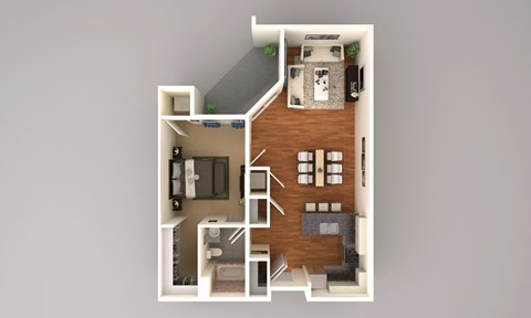 Floor plan for 1 bed, 1 bath, 945 sqft